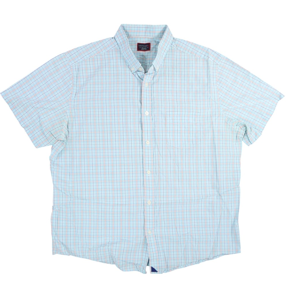 UNTUCKit Plaid Button Down Shirt Mens XXL‎ Light Blue Orange Cotton Casual SS